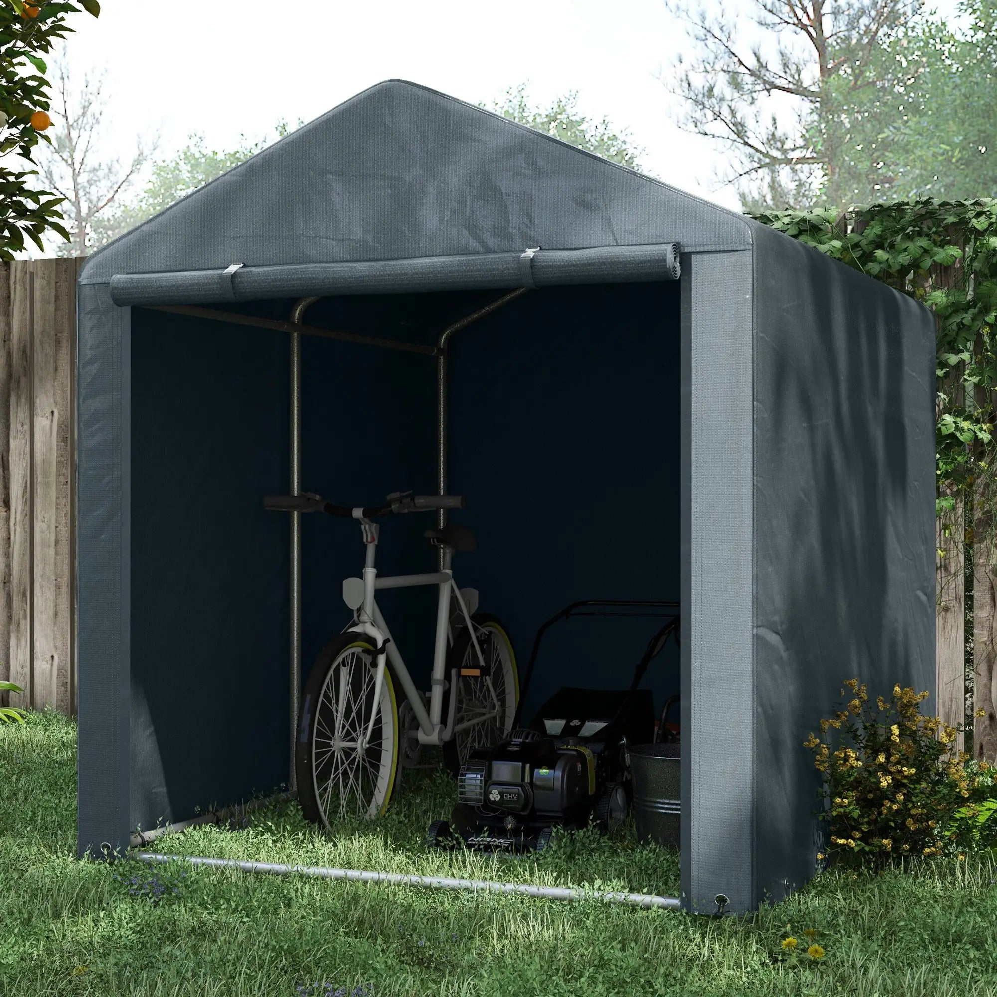 Portable Bicycle Shed, Galvanised Steel Frame, Large Door, Waterproof, Dark Grey Sheds at Gallery Canada