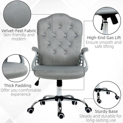 Velvet Office Chair, Button Tufted Desk Chair, Adjustable Height, Grey Executive & Manager Chairs at Gallery Canada
