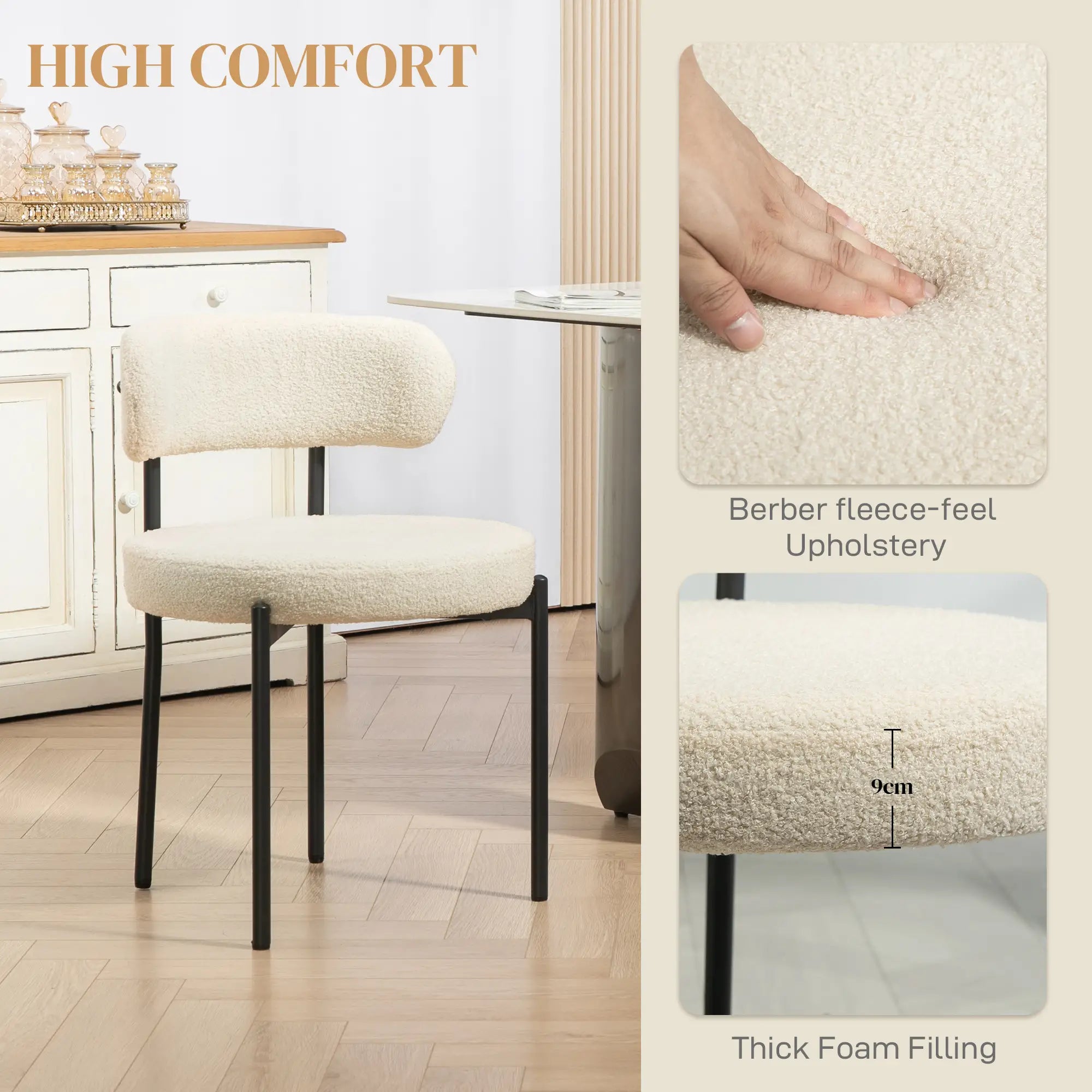 Modern Dining Chairs, Berber Fleece Upholstery, Steel Legs, Beige Dining Chairs at Gallery Canada