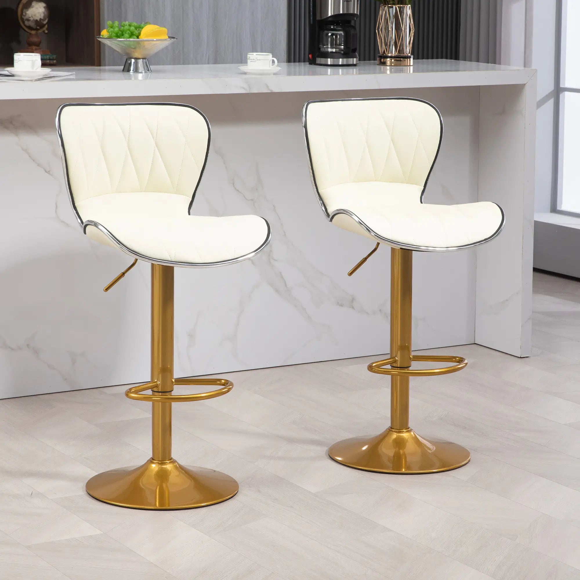 Adjustable Swivel Bar Stools Set of 2, PU Leather, Counter Height Bar Stools at Gallery Canada