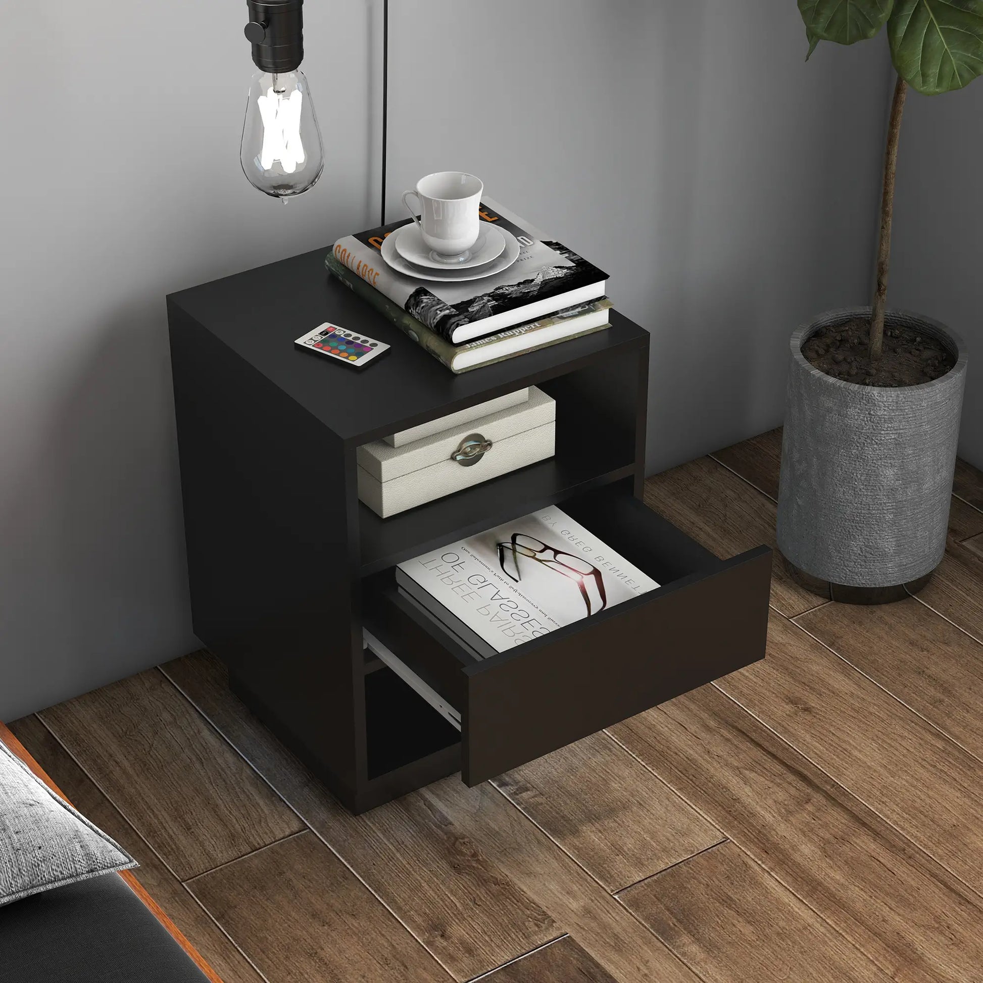 LED Nightstand with Lights, Drawer, 2 Shelves, Remote, 15.7x11.8x23.6in Bedside Tables at Gallery Canada