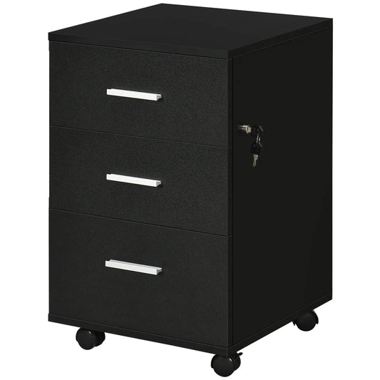 Mobile 3 Drawer File Cabinet with Wheels, Lock, Keys, Black Office Cabinets & Cupboards Black at Gallery Canada