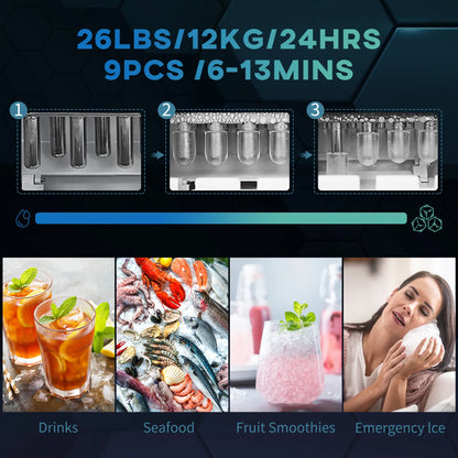 Portable Ice Maker, Self Cleaning, 9 Cubes in 6 Mins, 26lbs/24Hrs, 2 Sizes Small Kitchen Appliances at Gallery Canada