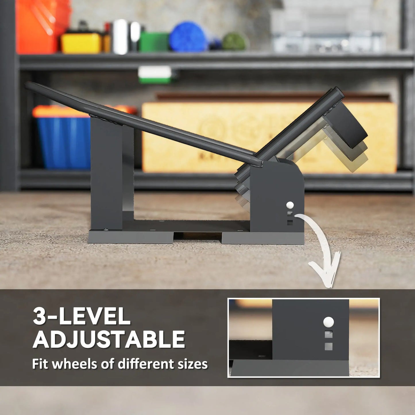 Motorcycle Wheel Chock, 1800 lbs Capacity, Steel, 15"-21" Wheels, Black Bike Parking Stands at Gallery Canada