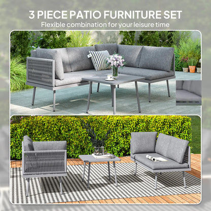 3 Pc Outdoor Furniture Set, L Shaped Wicker, Steel Table, Grey Patio Furniture Sets at Gallery Canada