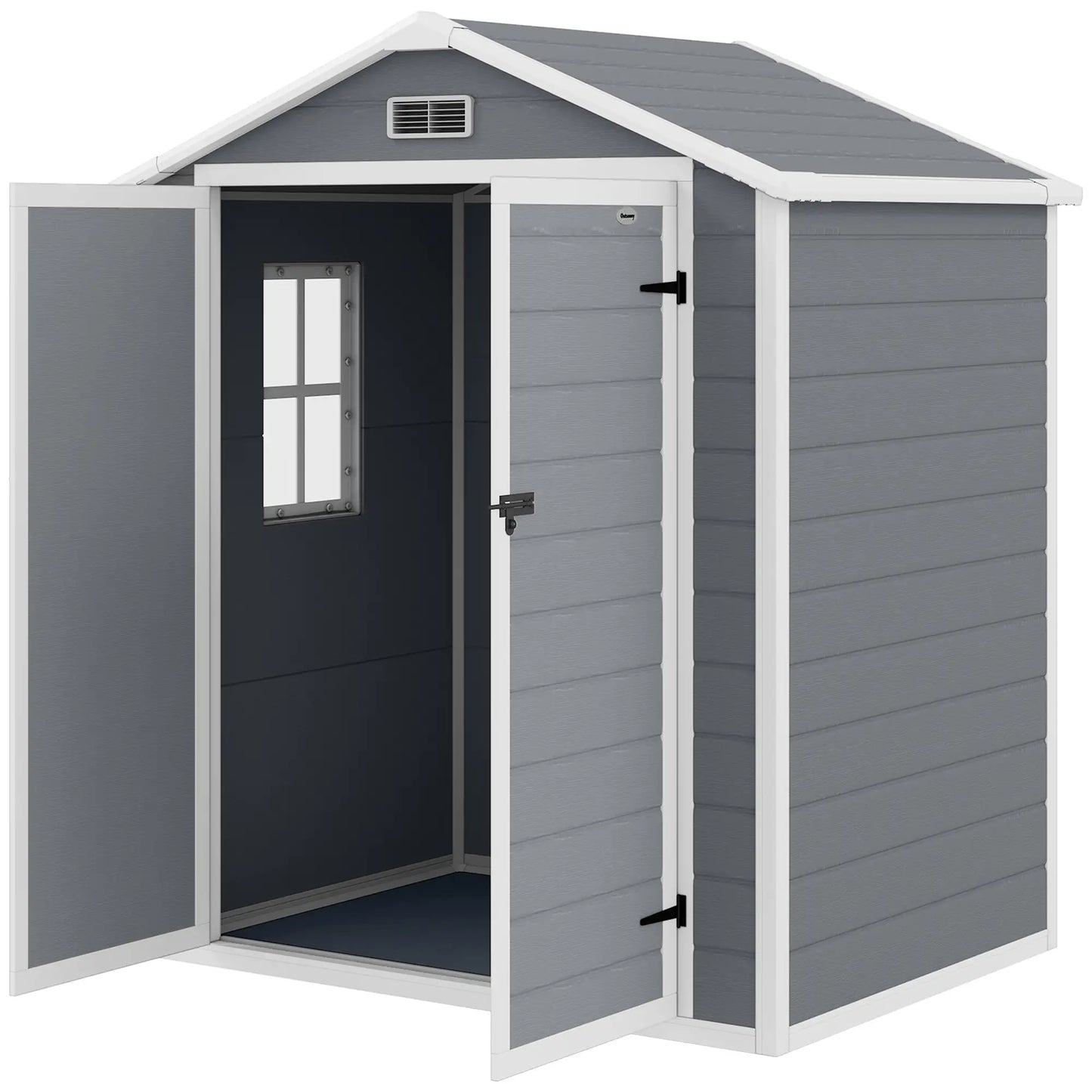 6x4.5ft Plastic Garden Shed, Lockable Tool Storage, Double Doors, Vent, Gray Sheds Grey at Gallery Canada