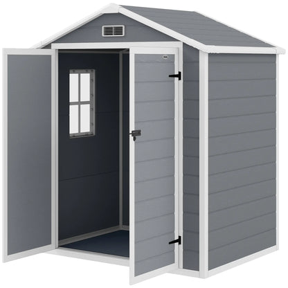 6x4.5ft Plastic Garden Shed, Lockable Tool Storage, Double Doors, Vent, Gray Sheds Grey at Gallery Canada