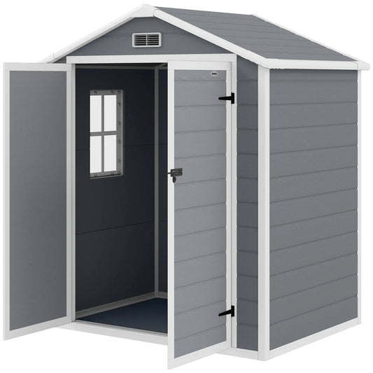 6x4.5ft Plastic Garden Shed, Lockable Tool Storage, Double Doors, Vent, Gray Sheds Grey at Gallery Canada