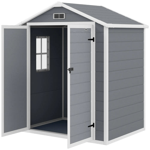 6x4.5ft Plastic Garden Shed, Lockable Tool Storage, Double Doors, Vent, Gray