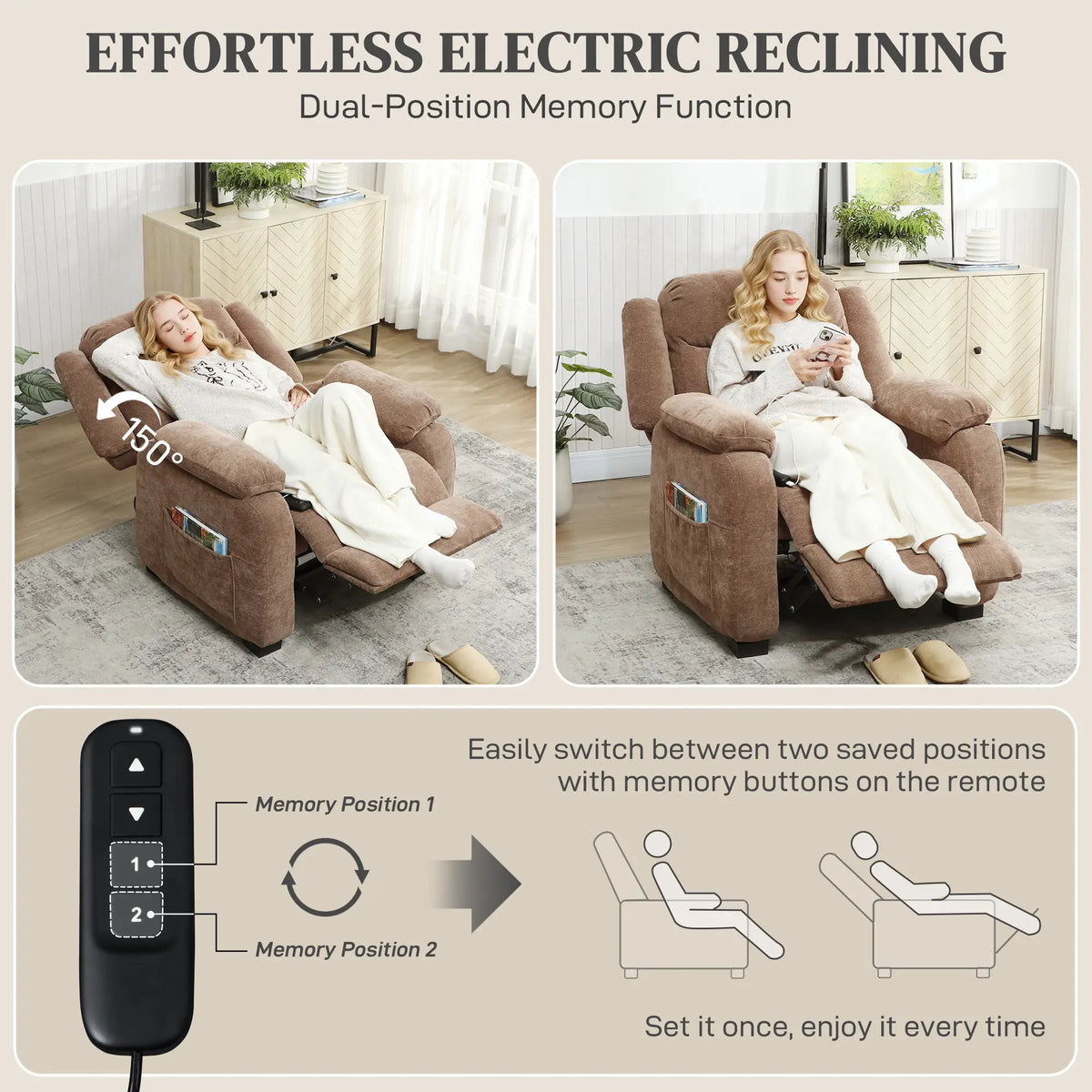 Massage Recliner Chair, Power Recliner, Remote, 2 Memory Positions, Brown Single Sofas at Gallery Canada