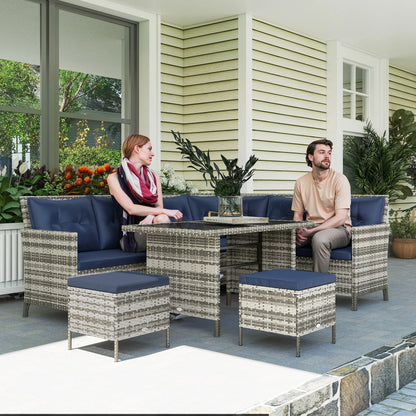 6pcs Outdoor Rattan Sofa Set, Wicker Sectional Couch, Dining Table, Sky Blue Patio Furniture Sets at Gallery Canada