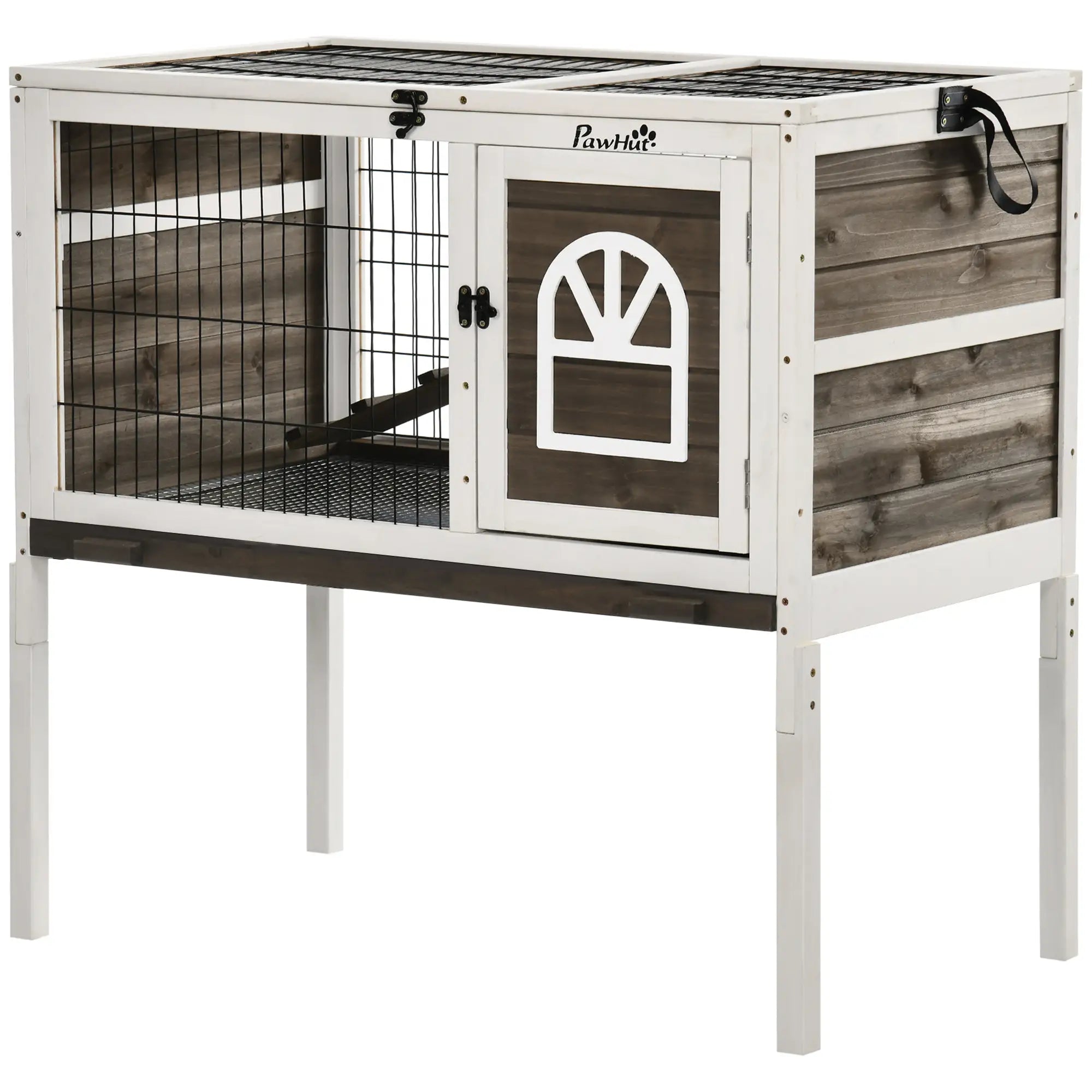 Rabbit Hutch Dual Height Bunny House, Slide Out Tray, White Coffee, White Rabbit Hutch Coffee, White at Gallery Canada