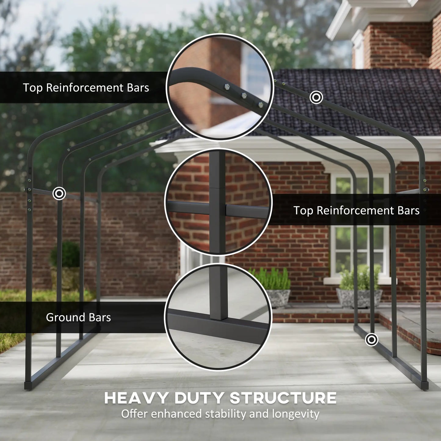 10' x 15' Metal Carport, Heavy Duty Garage Shelter, Dark Grey Car Shelters at Gallery Canada