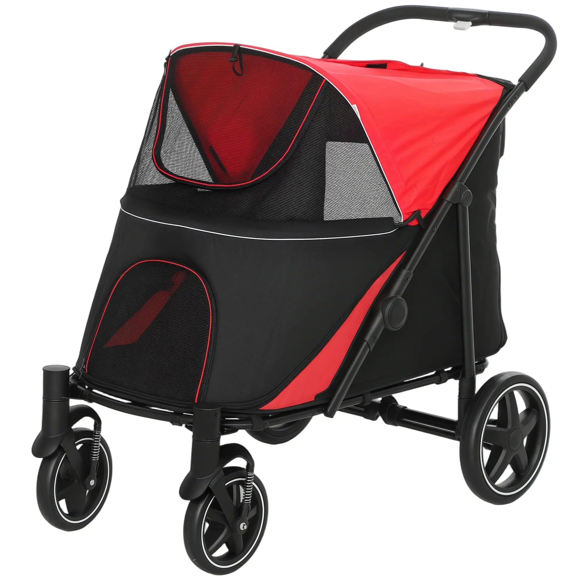 Foldable Pet Stroller, Universal Wheels, Shock Absorber, Large & Medium Dogs, Red Dog Bike Trailers & Strollers Red, Black at Gallery Canada