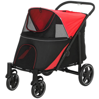 Foldable Pet Stroller, Universal Wheels, Shock Absorber, Large & Medium Dogs, Red Dog Bike Trailers & Strollers Red, Black at Gallery Canada