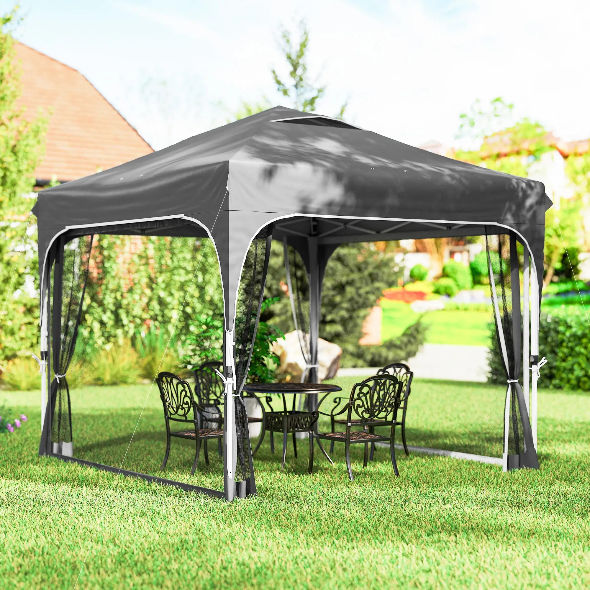 10 x 10 ft Pop Up Canopy Tent With Mosquito Netting, UPF 50+, Dark Grey Pop Up Canopies at Gallery Canada