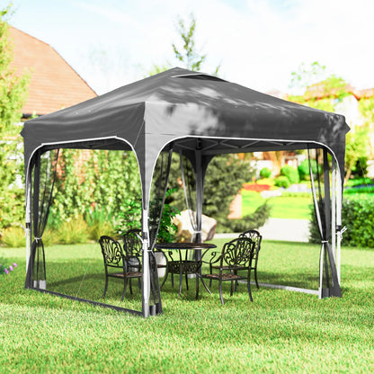 10 x 10 ft Pop Up Canopy Tent With Mosquito Netting, UPF 50+, Dark Grey Pop Up Canopies at Gallery Canada