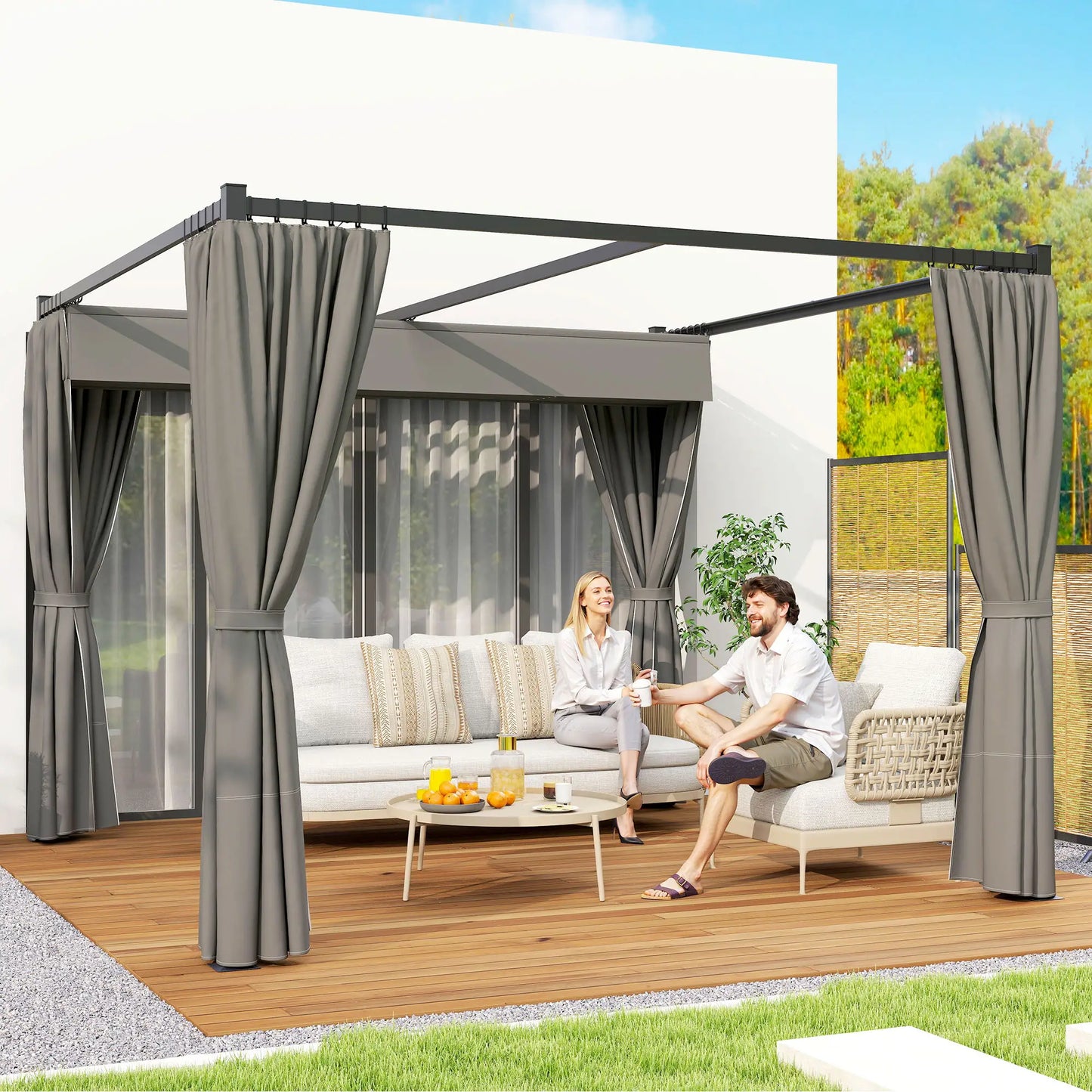 10' x 10' Retractable Pergola Canopy, Metal Outdoor Gazebo, Dark Grey Pergolas at Gallery Canada