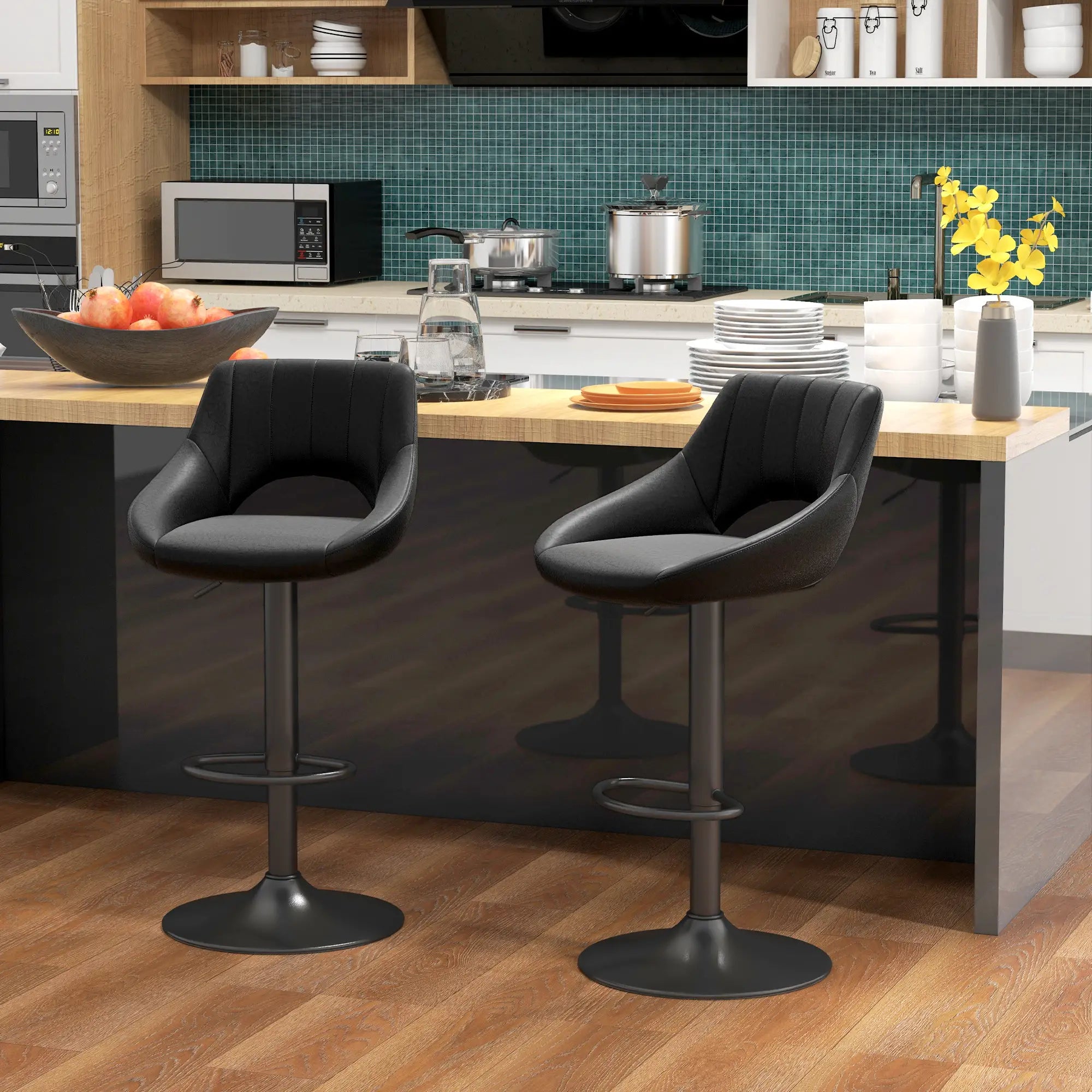 Swivel Bar Stools Set of 2, Faux Leather Upholstered Counter Height Barstools with Round Metal Base Bar Stools at Gallery Canada