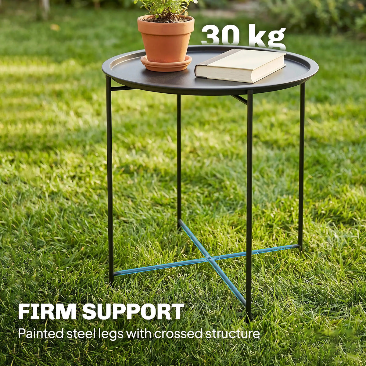 18" Outdoor Side Table, Removable Tray, Folding Legs, Black Patio Side Tables at Gallery Canada
