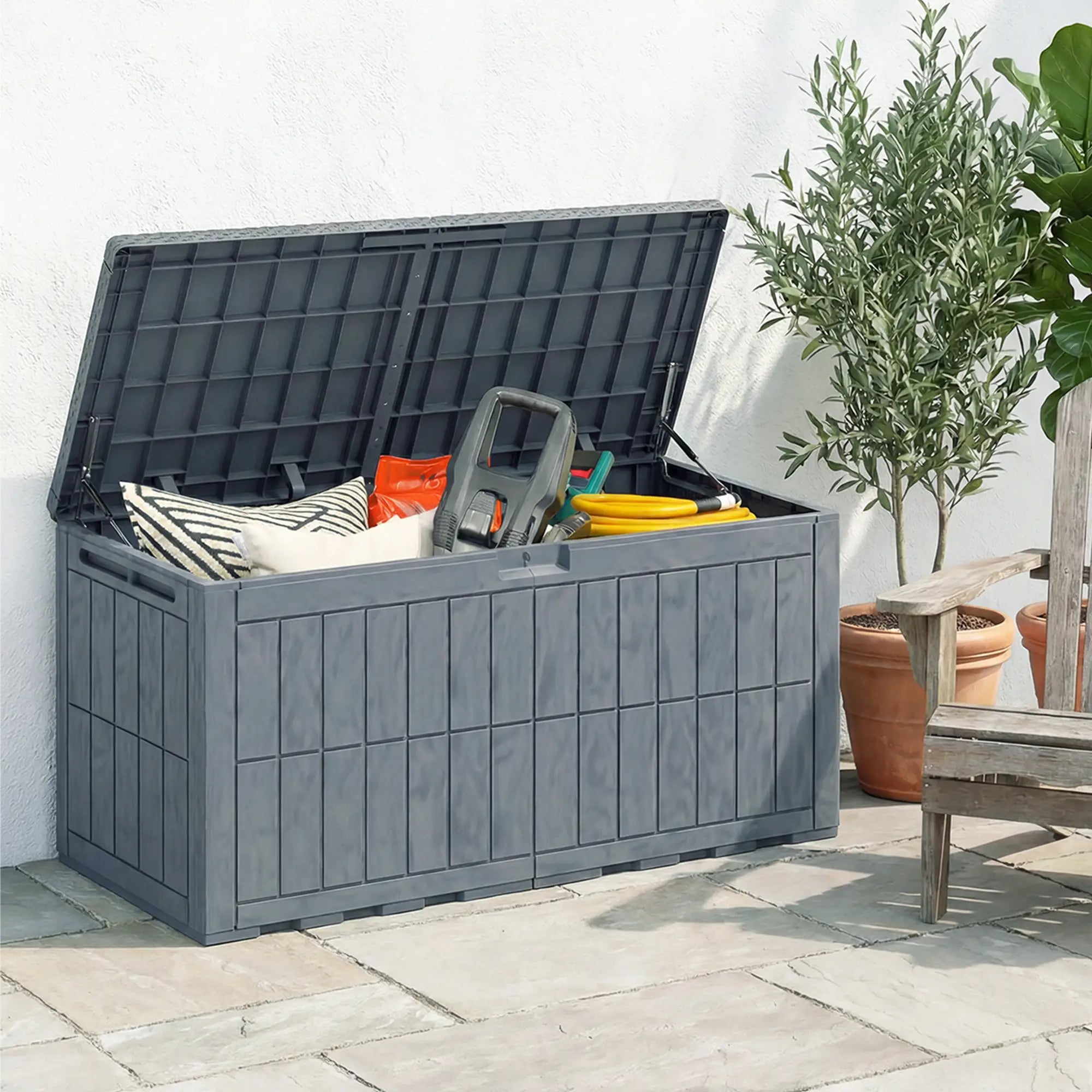 100 Gallon Resin Deck Box, Waterproof Lockable Outdoor Storage Patio Storage Boxes at Gallery Canada