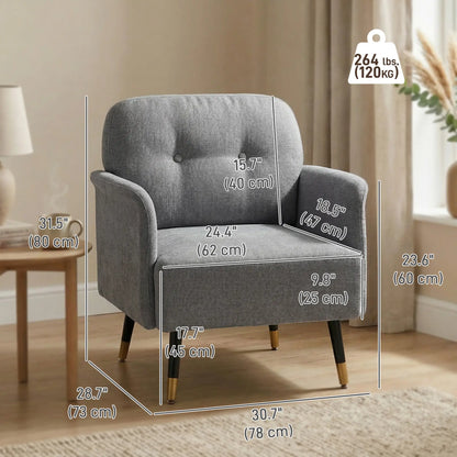 Modern Tufted Accent Chair, Metal Legs, Upholstered Reading Armchair, Grey Accent Chairs at Gallery Canada