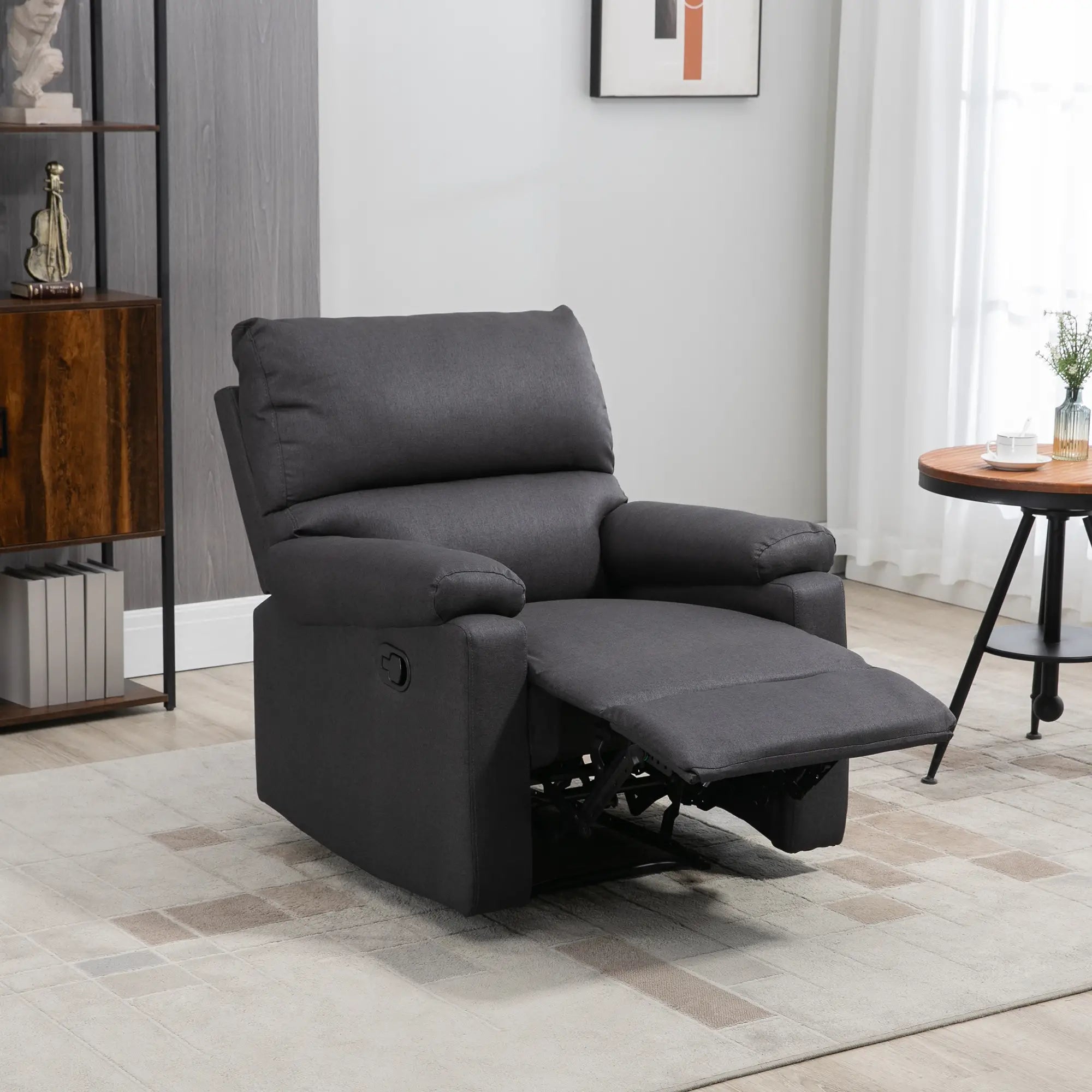 Manual Recliner Chair with Footrest, Padded Seat, Dark Grey Single Sofas at Gallery Canada