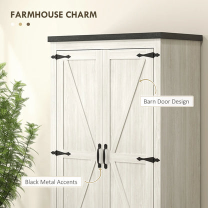 Farmhouse Kitchen Pantry, 64" Freestanding, Distressed, White Kitchen Pantry Cabinets at Gallery Canada