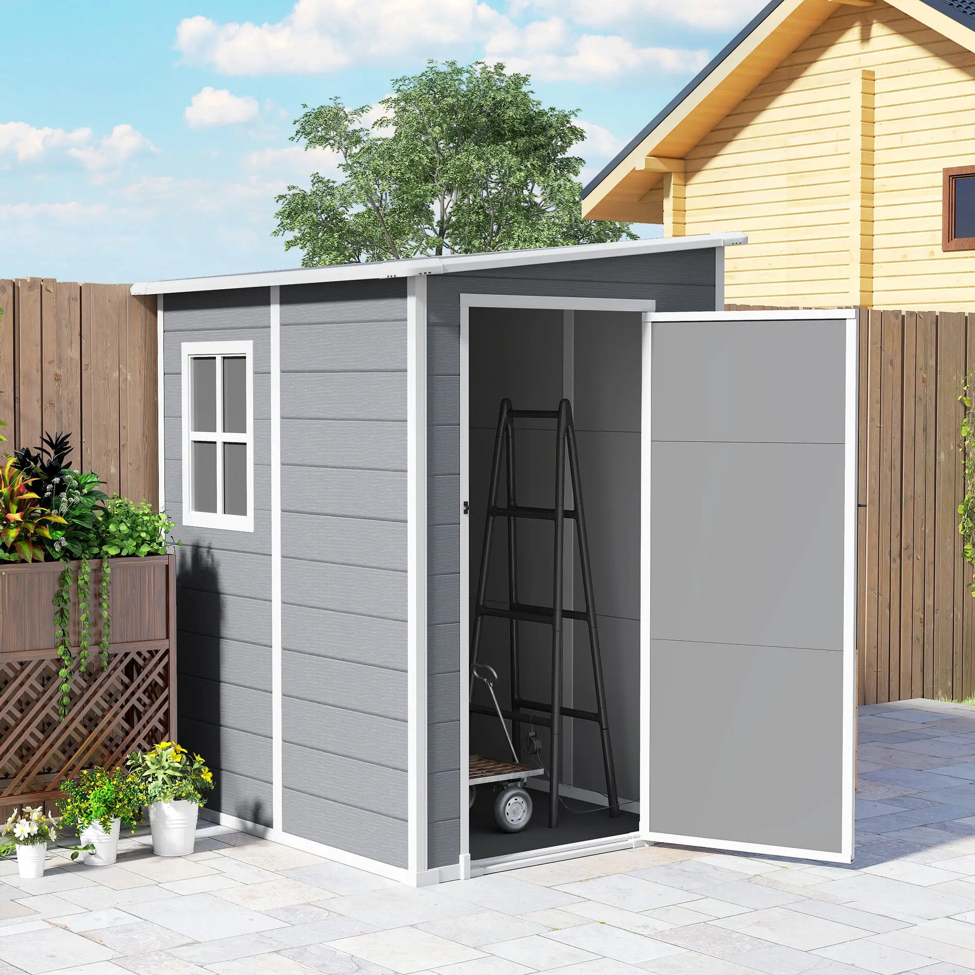 4'x5' Garden Tool Storage Shed, Lean to, Window, Vent, Plastic Roof, Grey Sheds at Gallery Canada