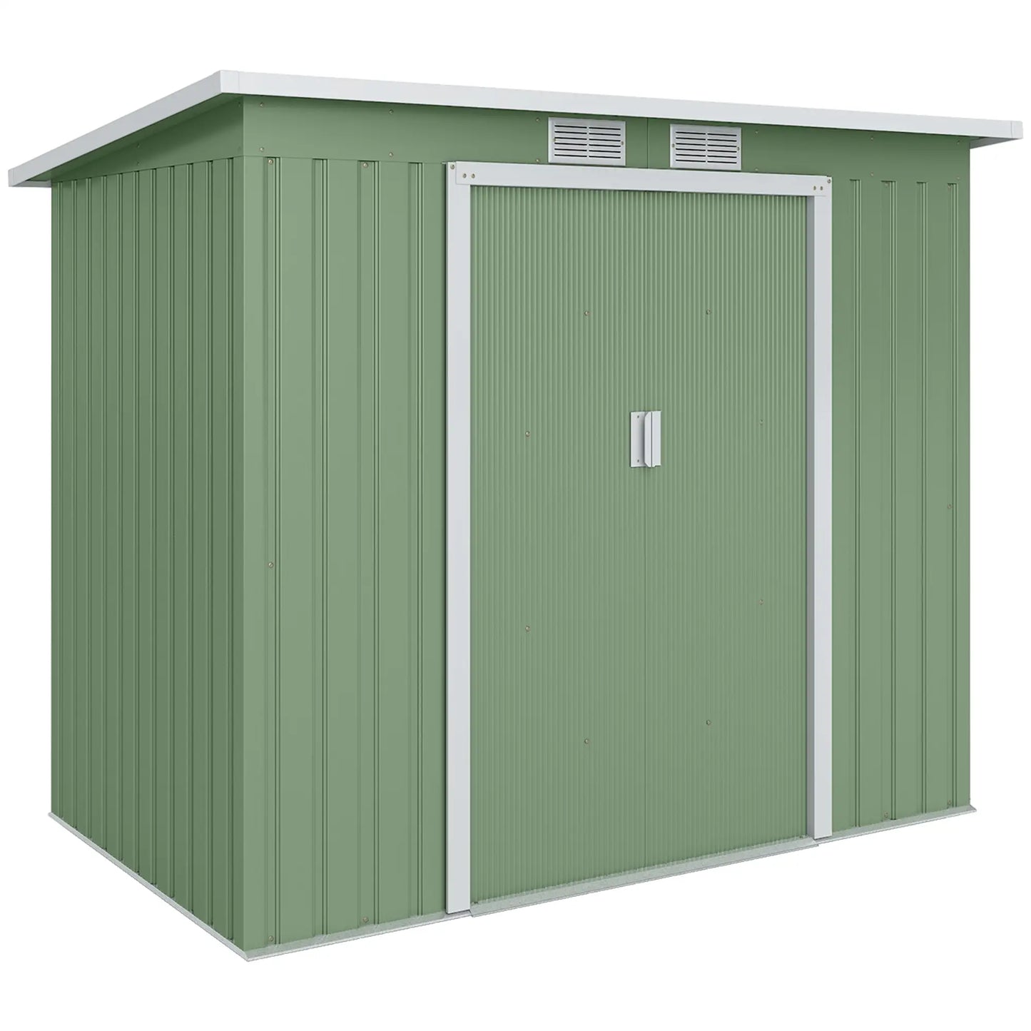 7' x 4' Galvanised Steel Garden Shed, Foundation Kit, Green Sheds at Gallery Canada
