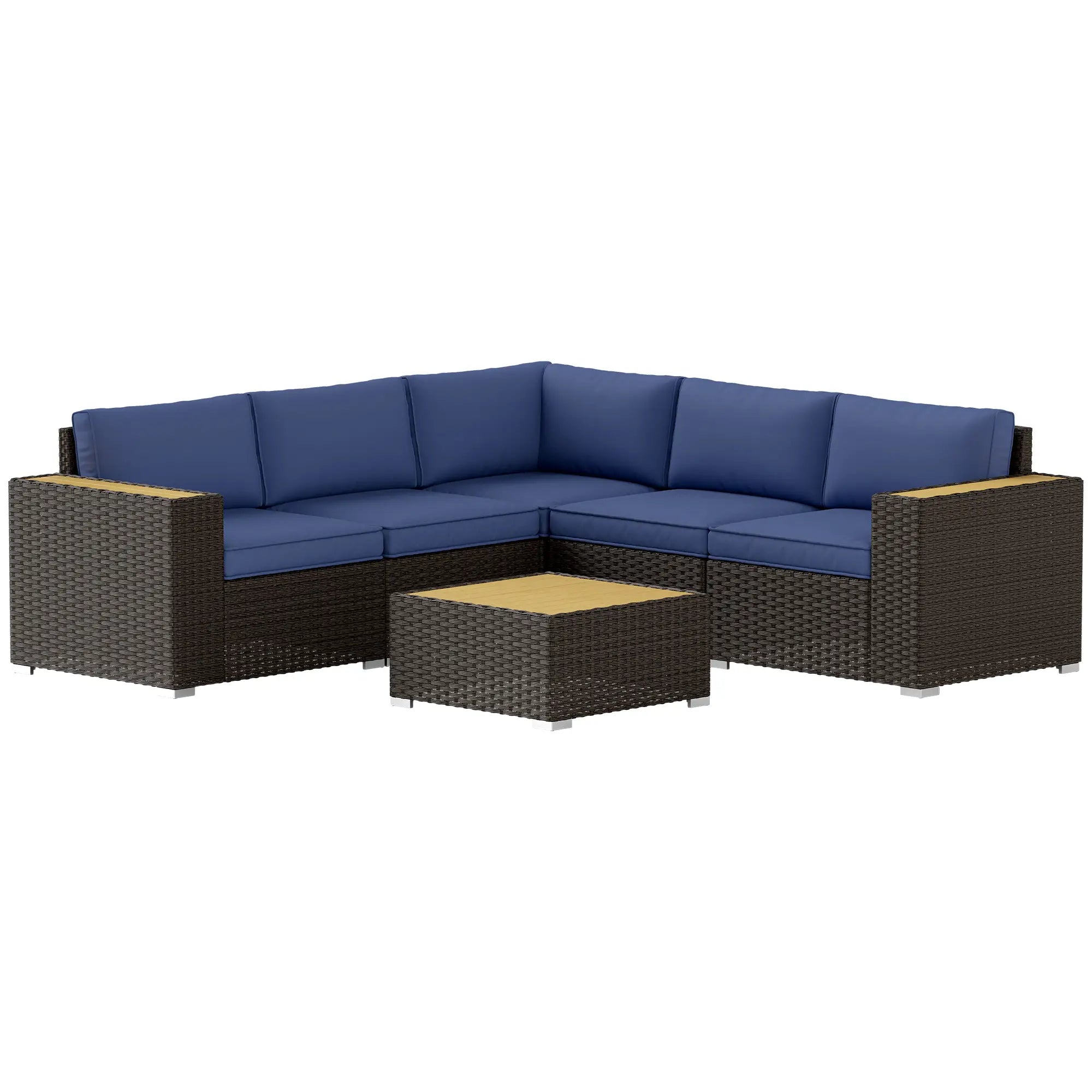 6-Piece Outdoor Rattan Patio Set, Corner Sofa, Wood-Plastic Table, Navy Blue Patio Furniture Sets at Gallery Canada