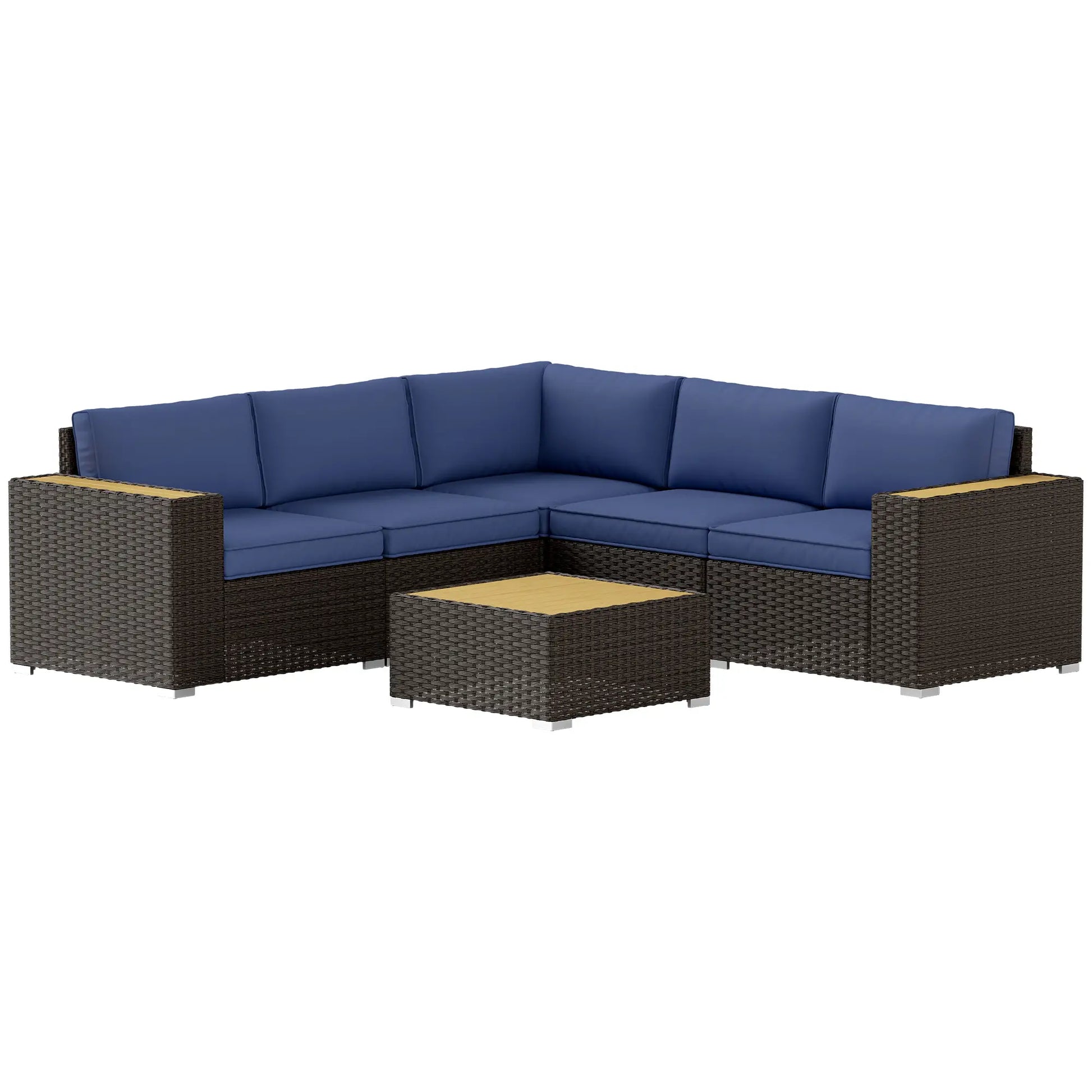 6-Piece Outdoor Rattan Patio Set, Corner Sofa, Wood-Plastic Table, Navy Blue Patio Furniture Sets at Gallery Canada