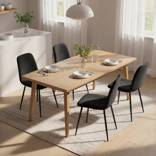 Upholstered Dining Chairs Set of 4, Steel Legs, Modern Kitchen, Black
