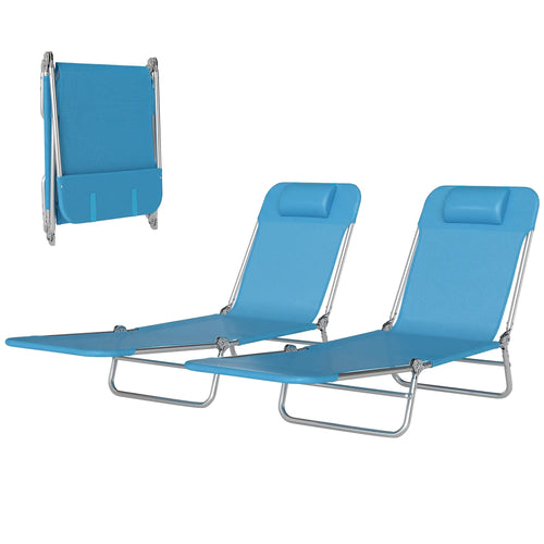Folding Chaise Lounge Chairs Set of 2, Outdoor Reclining, Blue