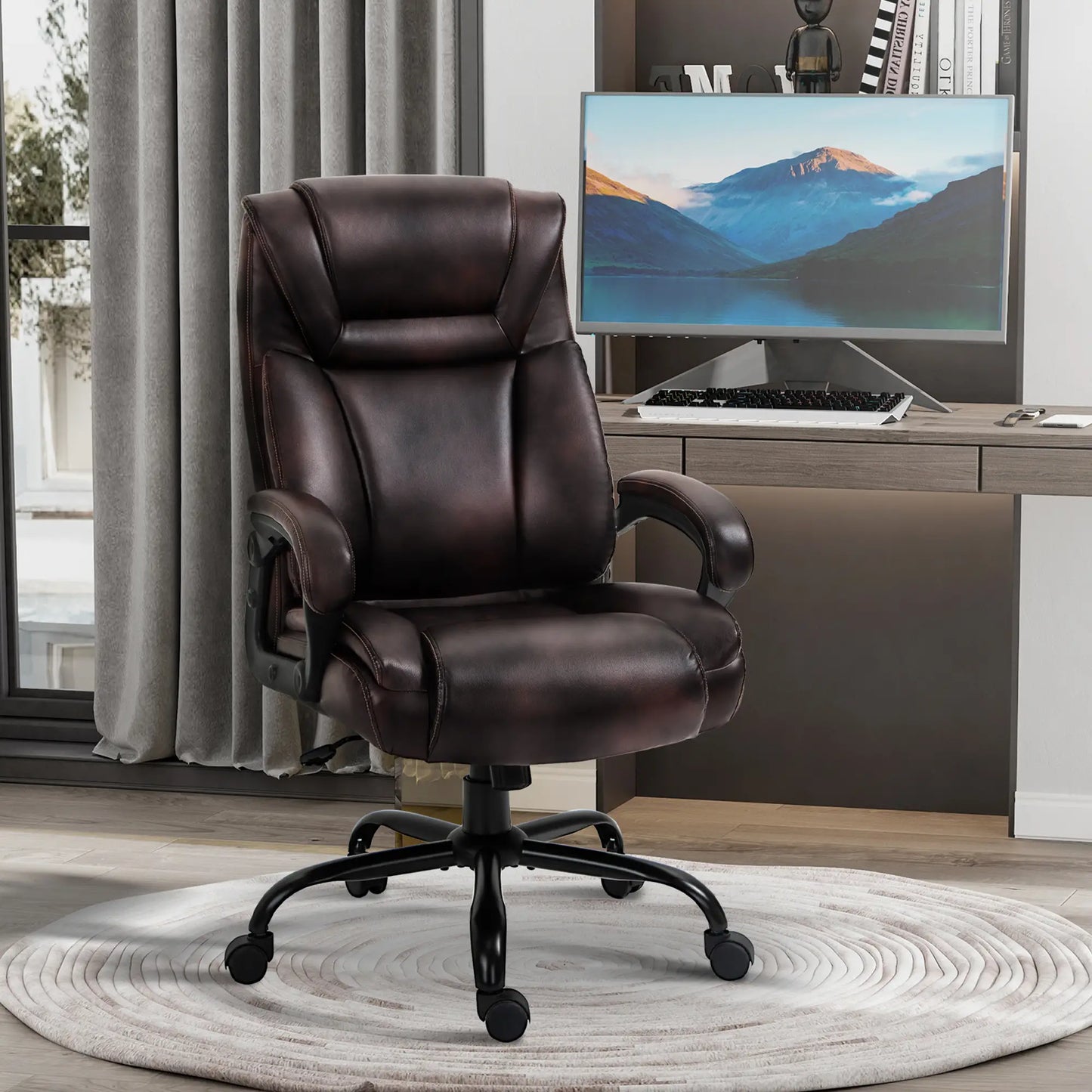 PU Leather Executive Office Chair, High Back, Adjustable Height, Swivel Wheels, 400LBS, Brown Executive & Manager Chairs at Gallery Canada