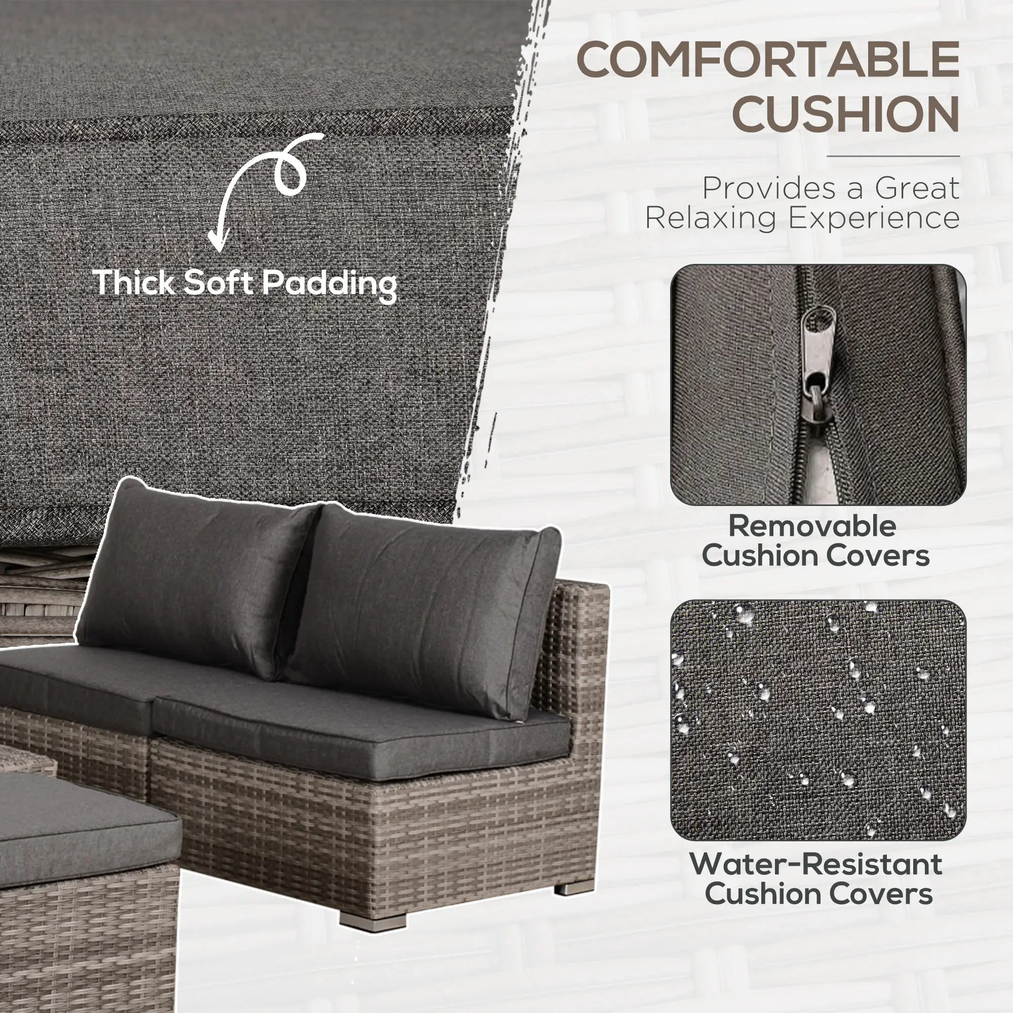 8-Piece Patio Furniture Set, Outdoor Wicker Rattan Sofa, Tea Table, Footstool, Grey & Orange Patio Furniture Sets at Gallery Canada