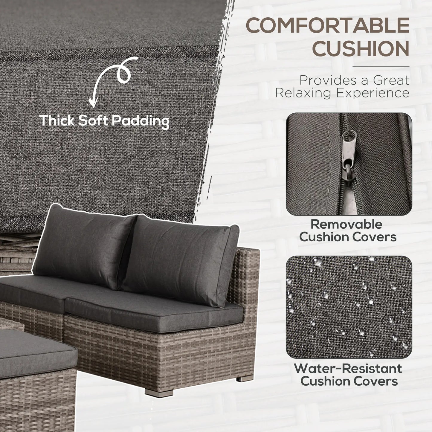 8-Piece Patio Furniture Set, Outdoor Wicker Rattan Sofa, Tea Table, Footstool, Grey & Orange Patio Furniture Sets at Gallery Canada