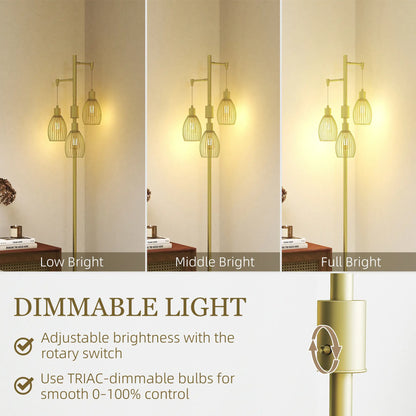 Industrial Floor Lamp, 3 Hanging Wire Lampshades, Dimmable, Gold Floor Lamps & Ceiling Fan Lights at Gallery Canada