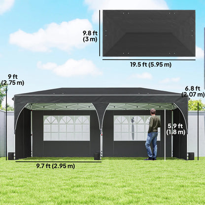 10 x 20 ft Pop Up Canopy Tent, Reflective Strips, UPF 50+, 6 Sandbags, Black Pop Up Canopies at Gallery Canada