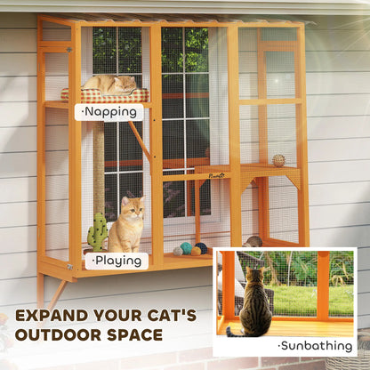 Wooden Catio Outdoor Enclosure, 2 Jumping Platforms, Scratching Post, Orange Outdoor Cat Enclosures at Gallery Canada