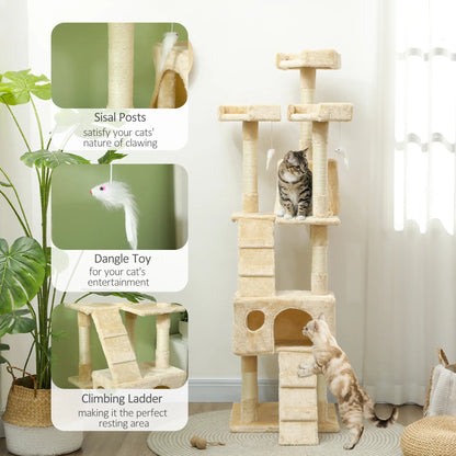 68-Inch Multi-Level Cat Scratching Tree, Activity Center, Beige Cat Towers at Gallery Canada
