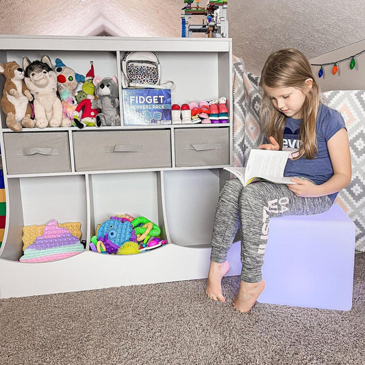 Kids Bookcase Toddler Toy Storage Organizer, Kid’s Bin Storage Unit Children Display Shelf Wardrobe for Toys Clothes Books Bedroom with Drawers, Grey - Gallery Canada