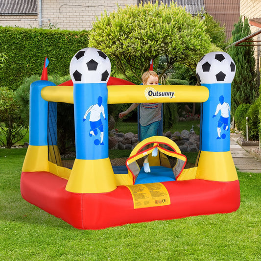 Kids Bounce Castle House Inflatable Trampoline with Inflator for Kids Age 3-8 Football Field Design 7.4' x 7.2' x 6.4' - Gallery Canada