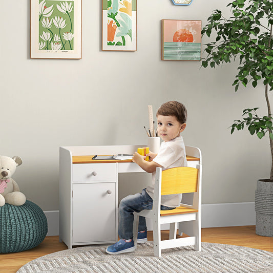Kids Desk and Chair Set for 3-6 Year Old with Storage Drawer, Study Table and Chair for Children, White - Gallery Canada
