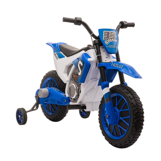 Kids Dirt Bike Battery-Powered Ride-On Electric Motorcycle with Charging 12V Battery, Training Wheels Blue - Gallery Canada