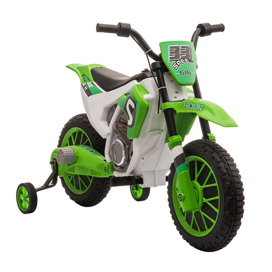 Kids Dirt Bike Battery-Powered Ride-On Electric Motorcycle with Charging 12V Battery, Training Wheels Green at Gallery Canada