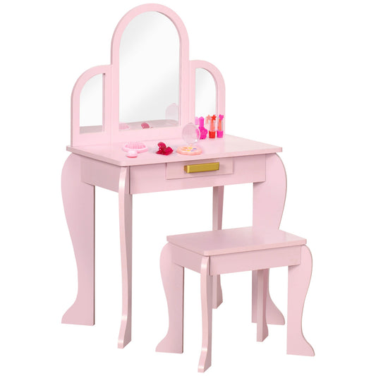 Kids Dressing Table and Chair Set, Girls Dressing Set, Makeup Desk with Drawer for 3-6 Years Old Kids, Pink at Gallery Canada
