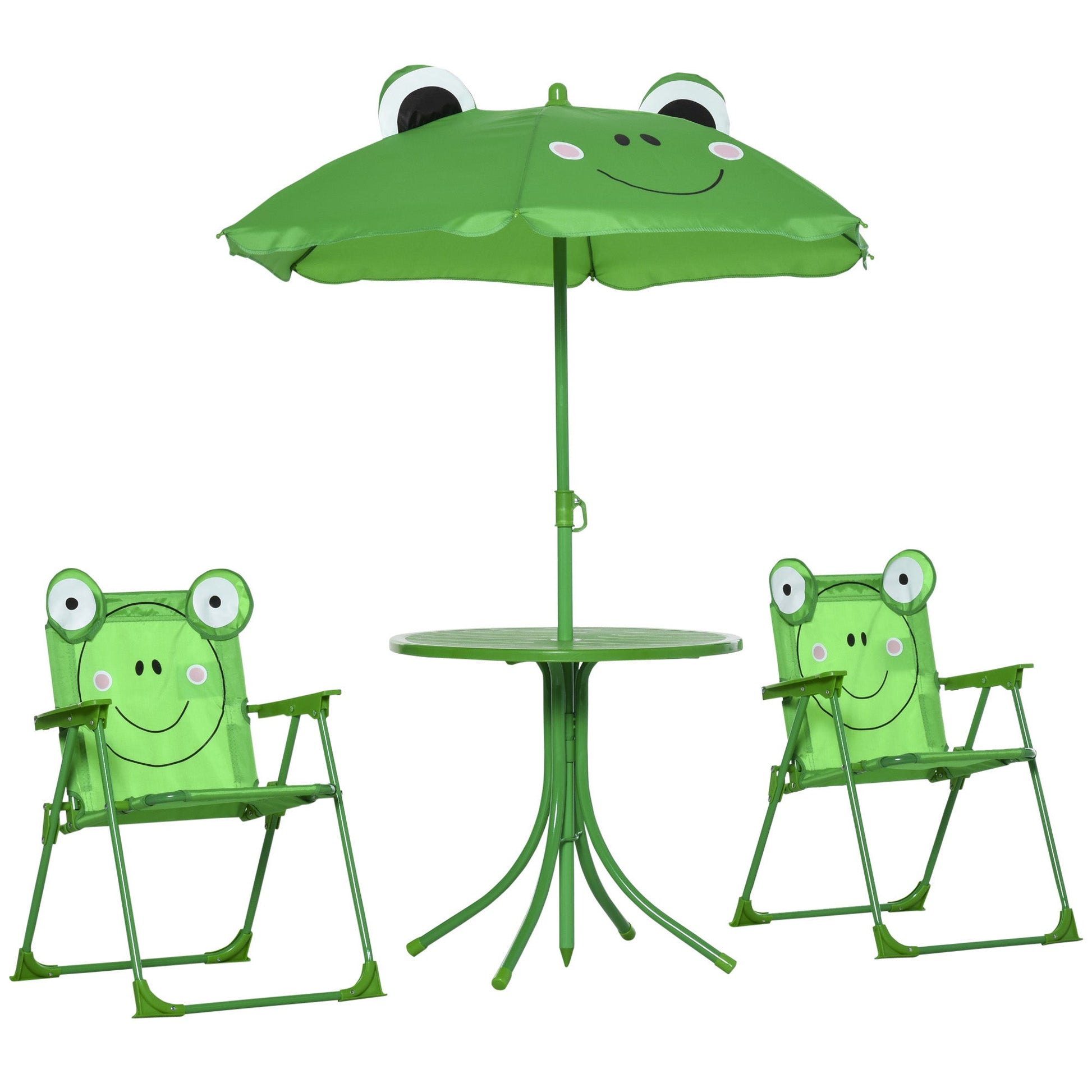 Kids Folding Picnic Table and Chair Set Pattern Outdoor Garden Patio Backyard with Removable &; Height Adjustable Sun Umbrella Green at Gallery Canada