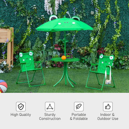 Kids Folding Picnic Table and Chair Set Pattern Outdoor Garden Patio Backyard with Removable &; Height Adjustable Sun Umbrella Green at Gallery Canada