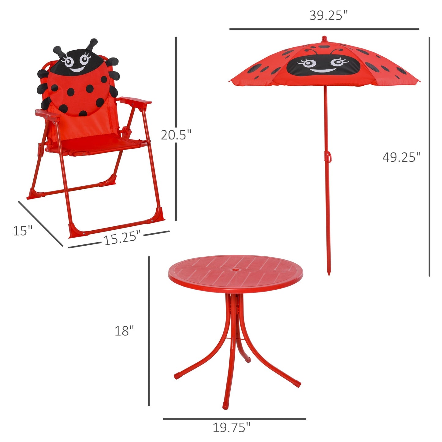 Kids Folding Picnic Table and Chair Set Pattern Outdoor Garden Patio Backyard with Removable &; Height Adjustable Sun Umbrella Red at Gallery Canada